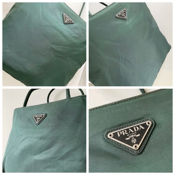 ❤️SOLD❤️Prada green Tessuto city triangle logo nylon zip tote bag vintage - Picture 4 of 12